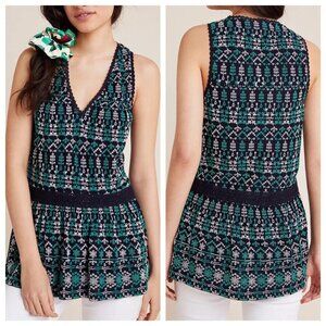 ANTHROPOLOGIE Maeve Cammie Embroidered Eyelet Peplum Tank Top Size XL